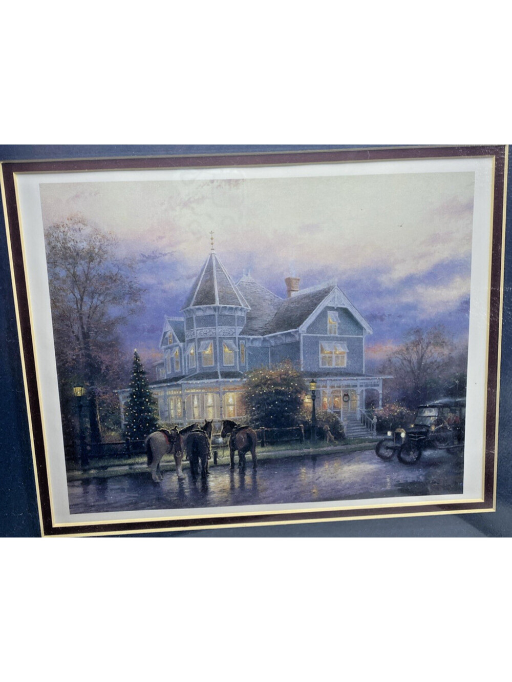 Thomas Kinkade Framed Print Victorian Christmas House Horses Art Vintage Frame